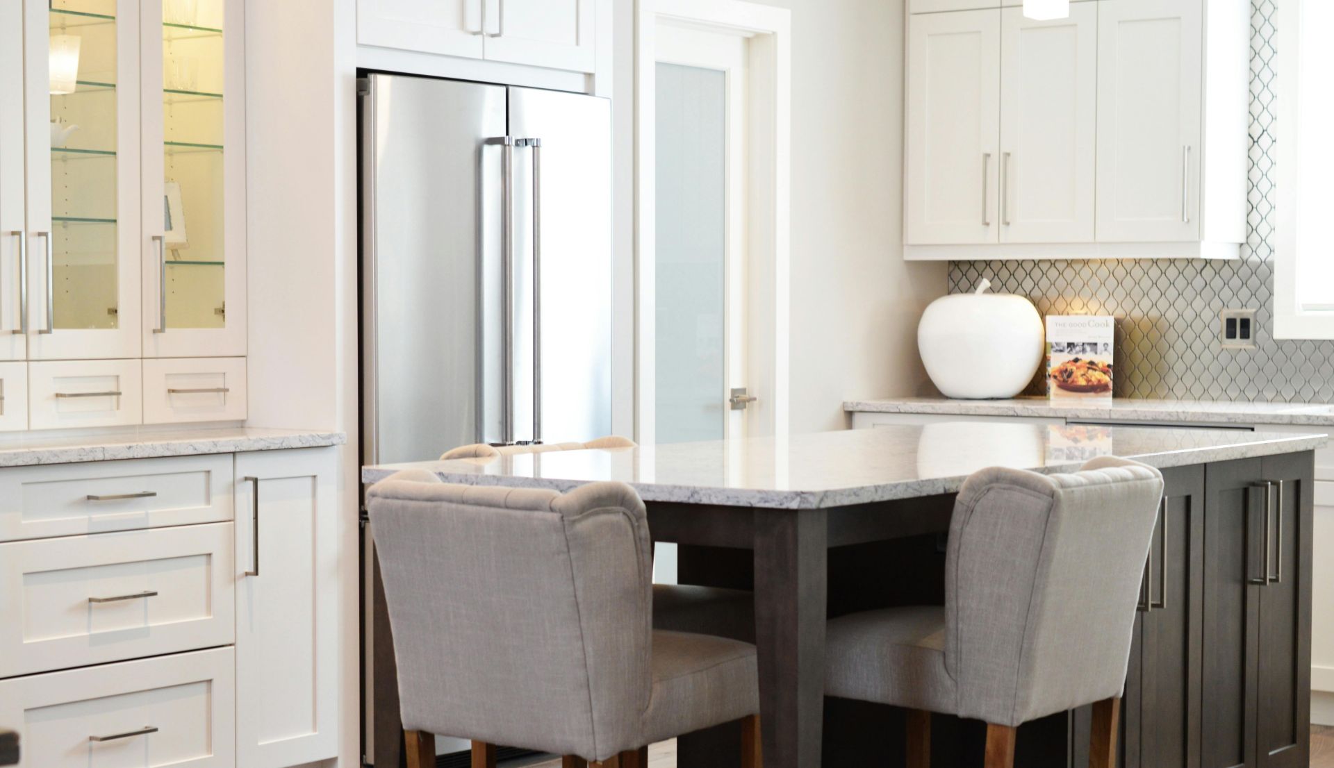 Rectangular White Marble-top Table With Wooden Base